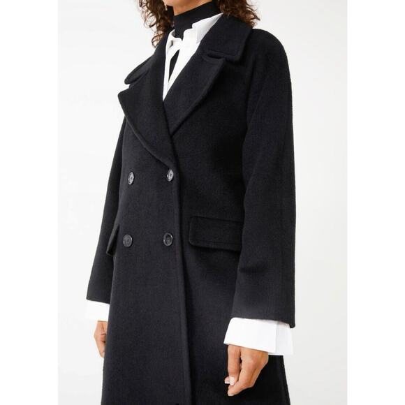 NWT & Other Stories Long Black Double Breasted Pea Coat Size 8 Wool Blend $259 - Picture 3 of 16